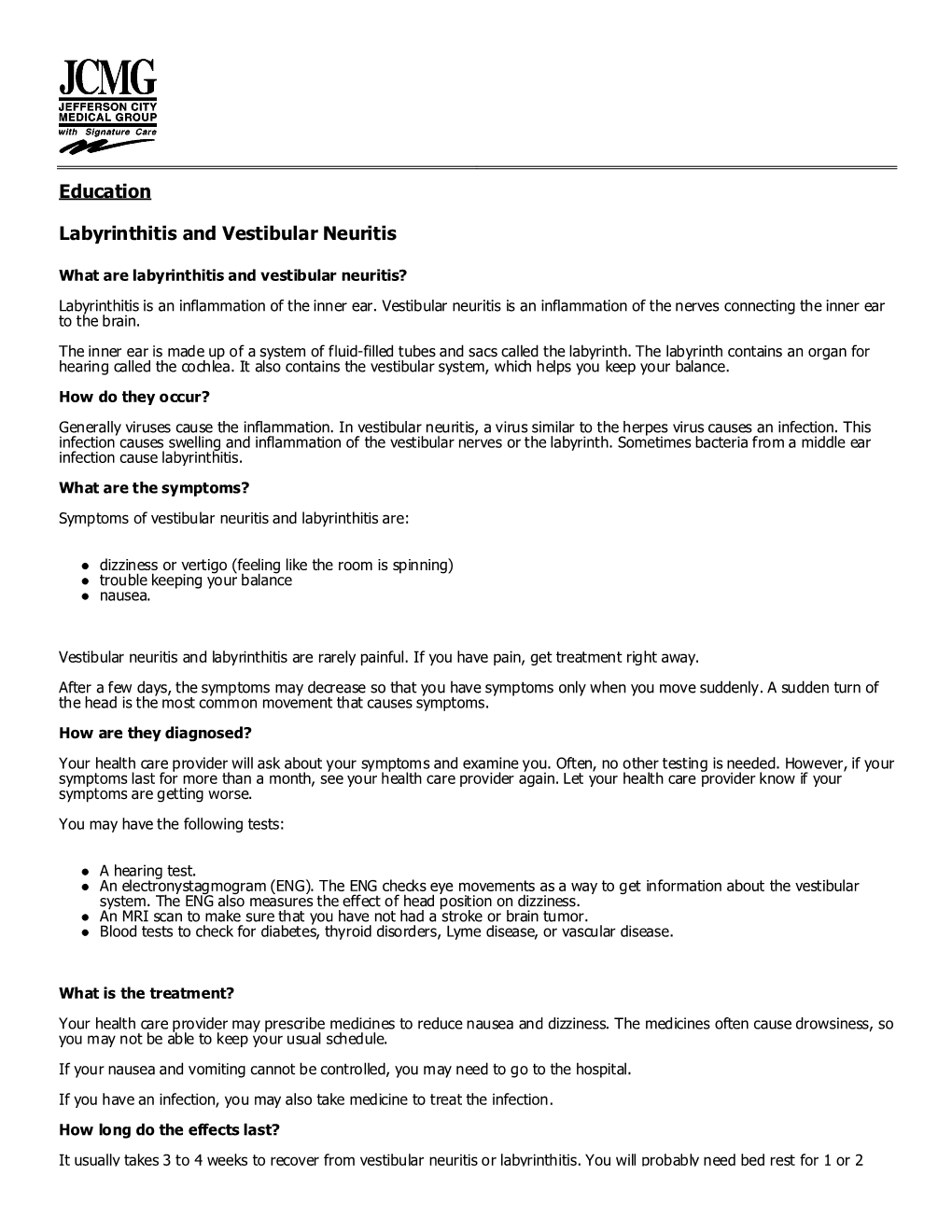 Education Labyrinthitis and Vestibular Neuritis