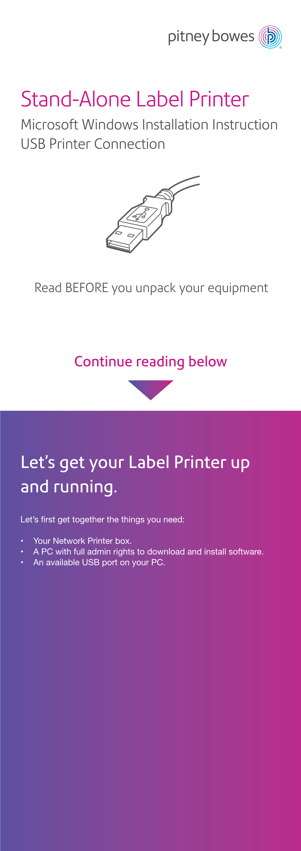 SP-100 Stand-Alone Label Printer Installation Instructions
