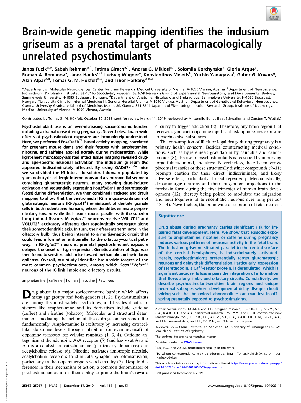 Brain-Wide Genetic Mapping Identifies the Indusium Griseum As a Prenatal Target of Pharmacologically Unrelated Psychostimulants