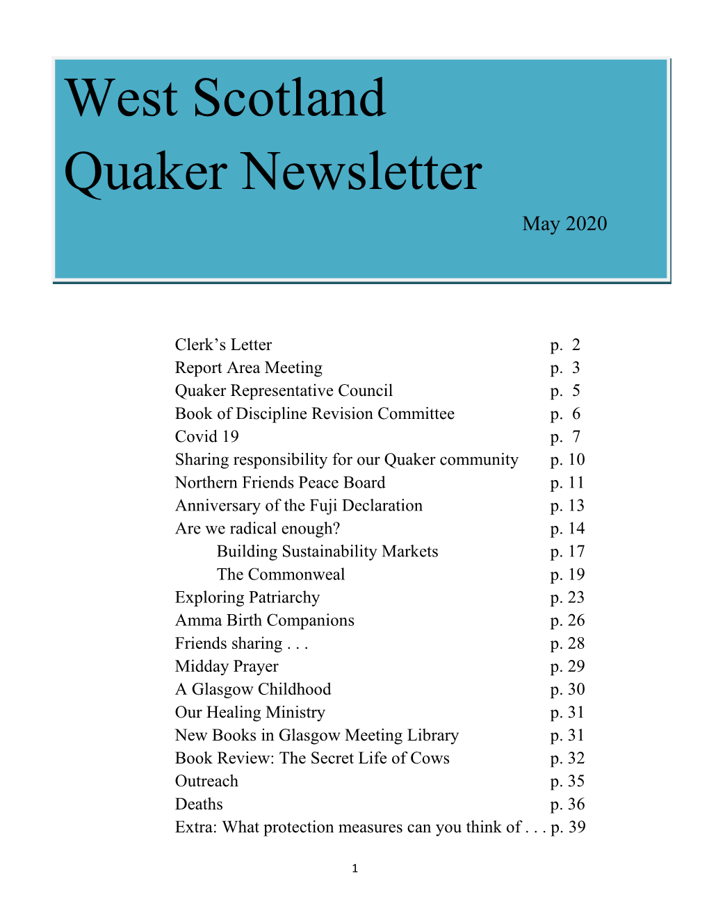 West Scotland Quaker Newsletter May 2020