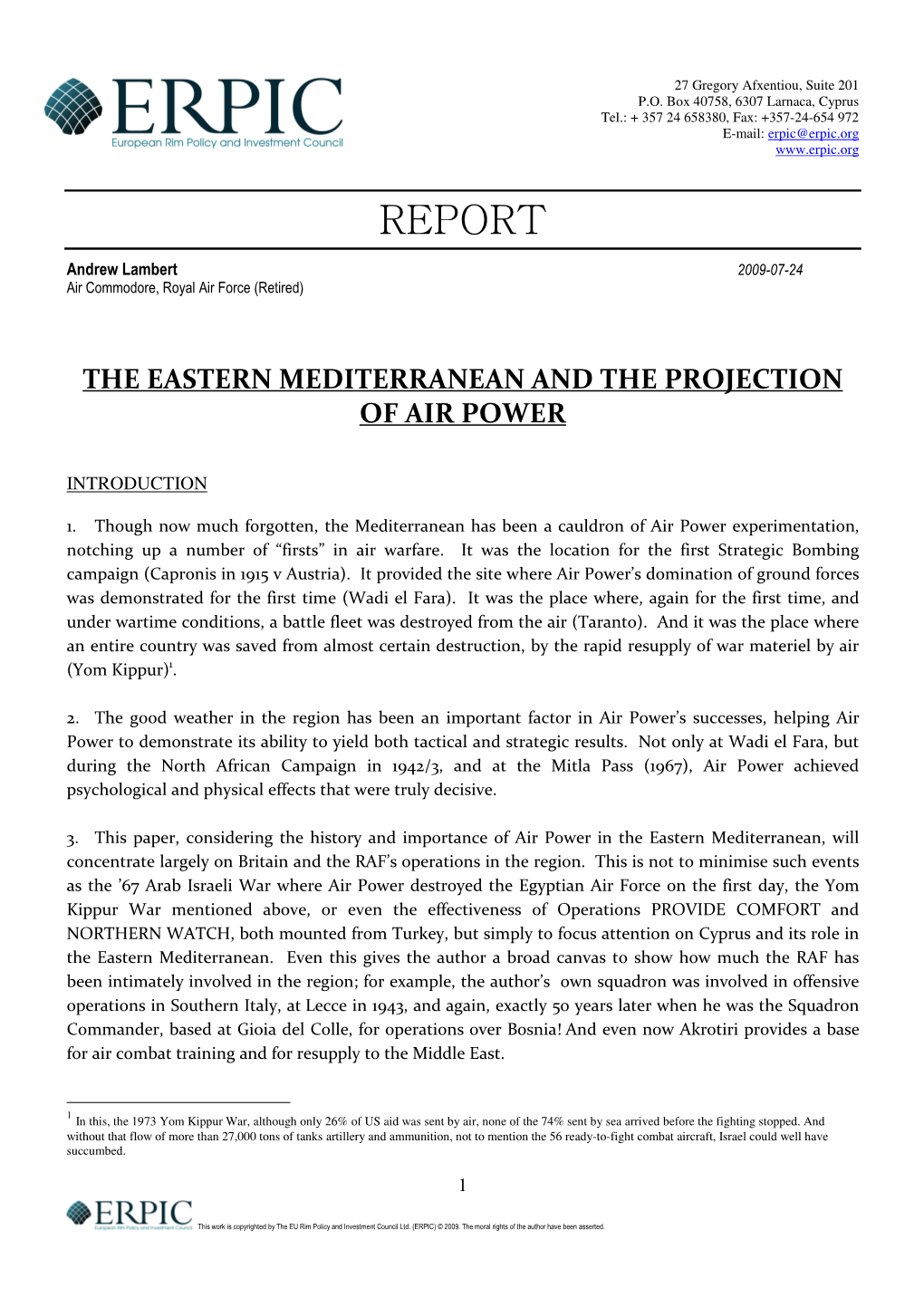 The Eastern Mediterranean and the Projection of Air Power