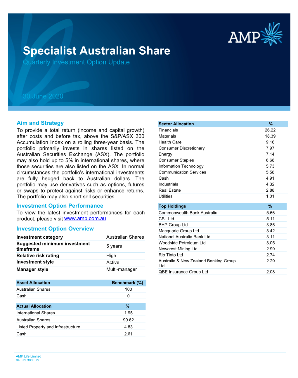 Specialist Australian Share Quarterly Investment Option Update