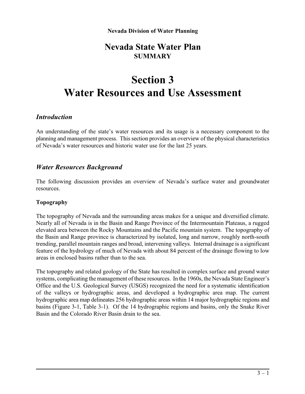 Section 3 Water Resources and Use Assessment
