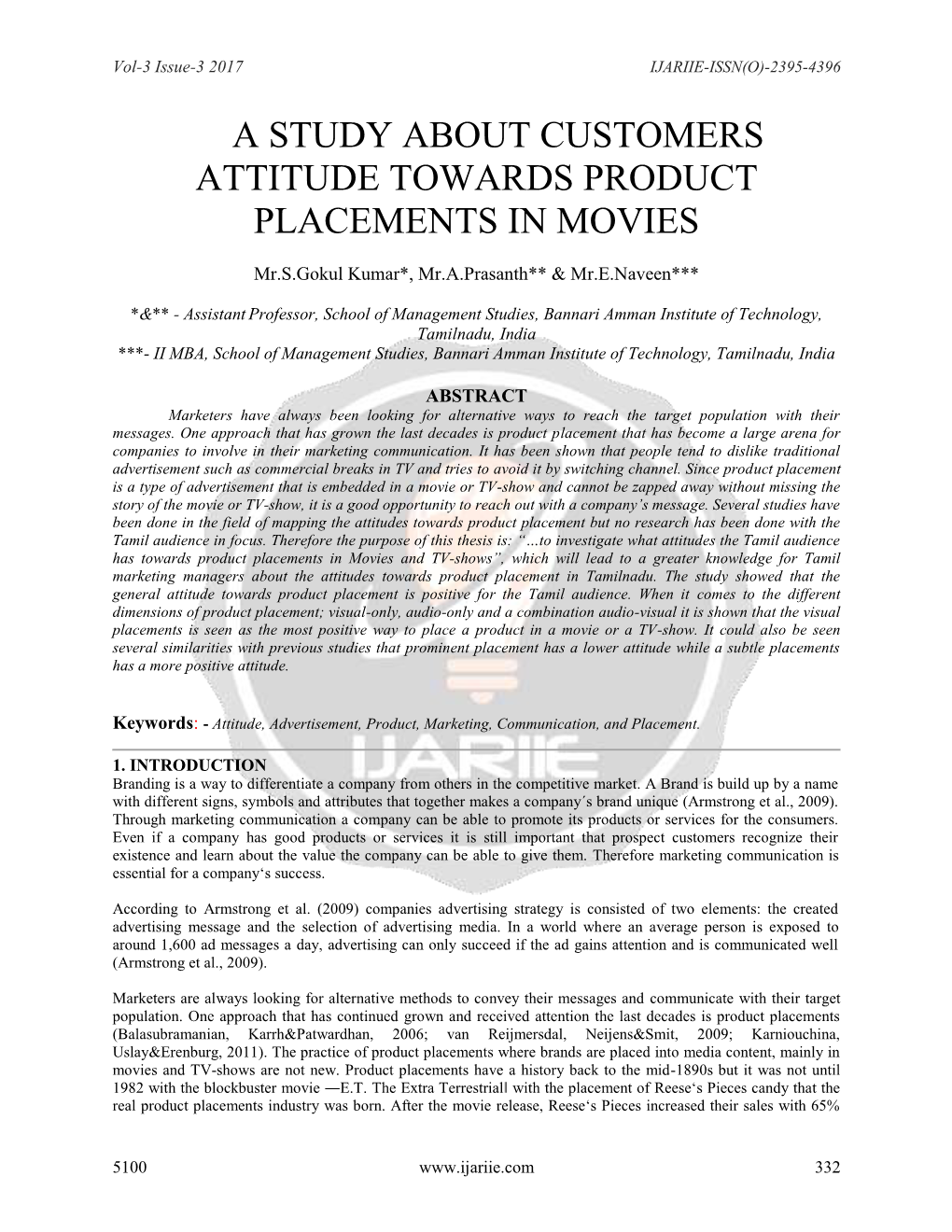 A Study About Customers Attitude Towards Product Placements in Movies