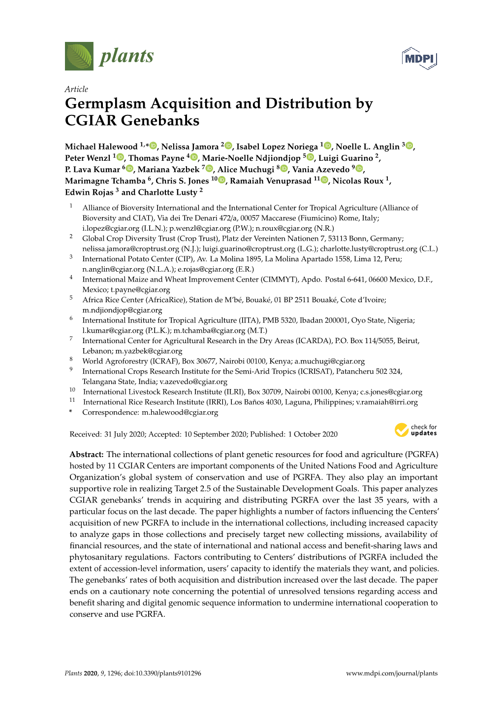 Germplasm Acquisition and Distribution by CGIAR Genebanks