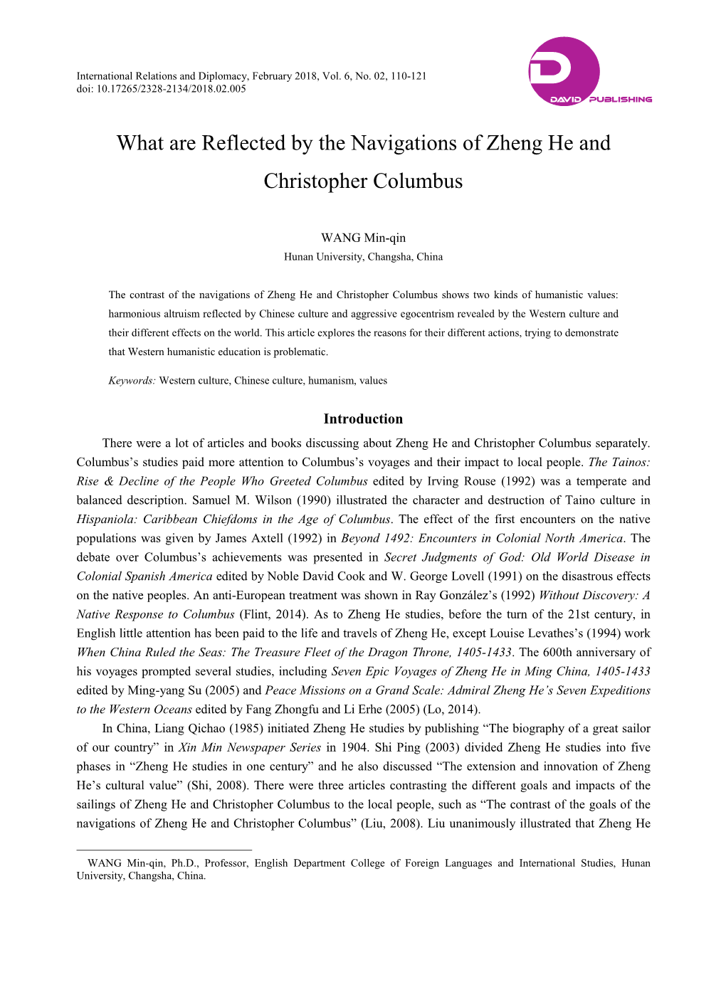 What Are Reflected by the Navigations of Zheng He and Christopher Columbus