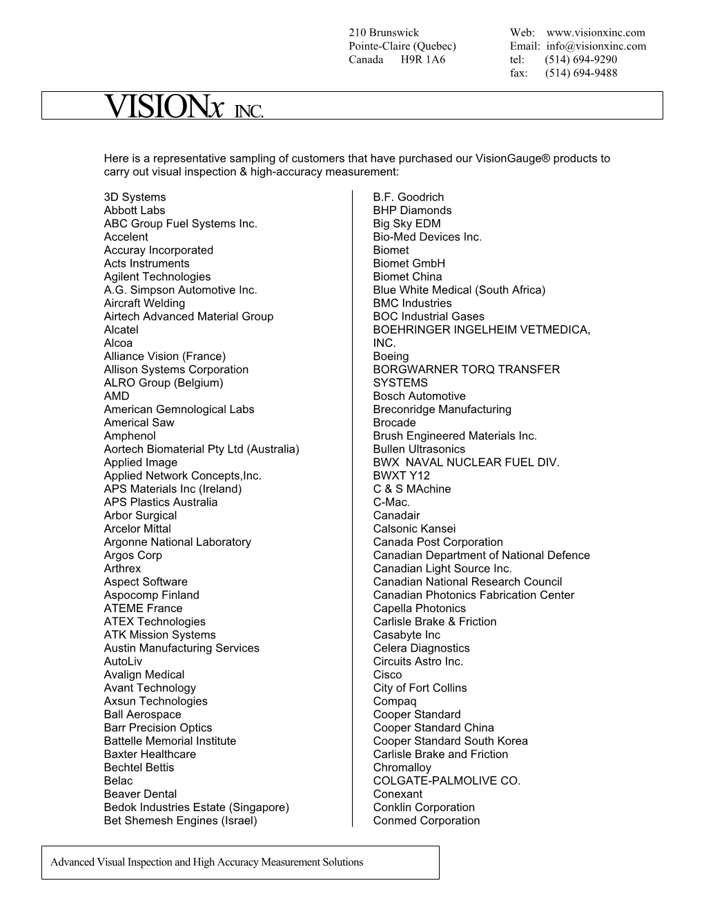 Visionx Customer Sampling