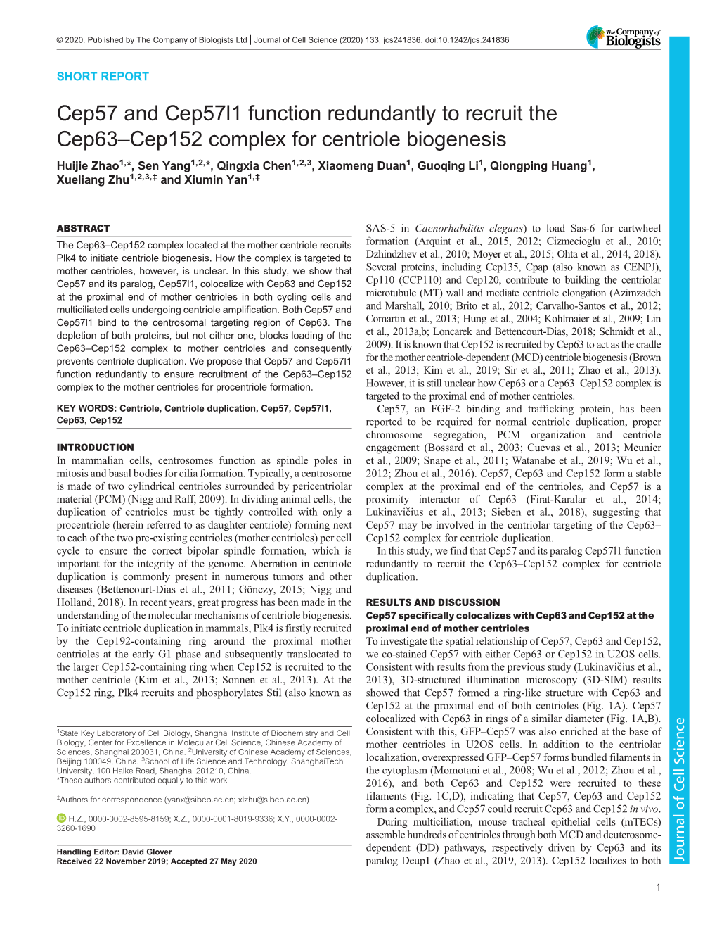 Cep57 and Cep57l1 Function Redundantly to Recruit the Cep63