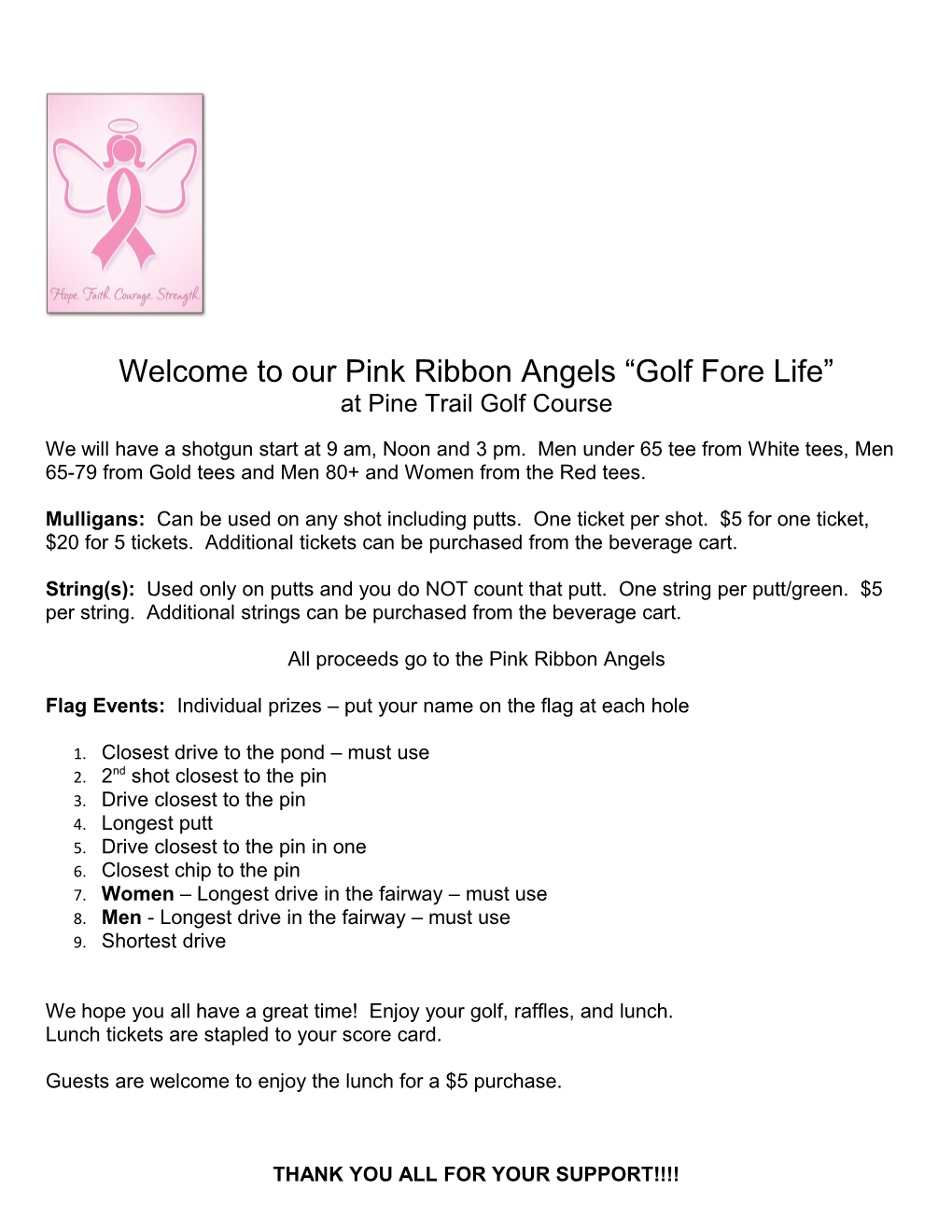 Welcome to Our Pink Ribbon Angels Golf Fore Life