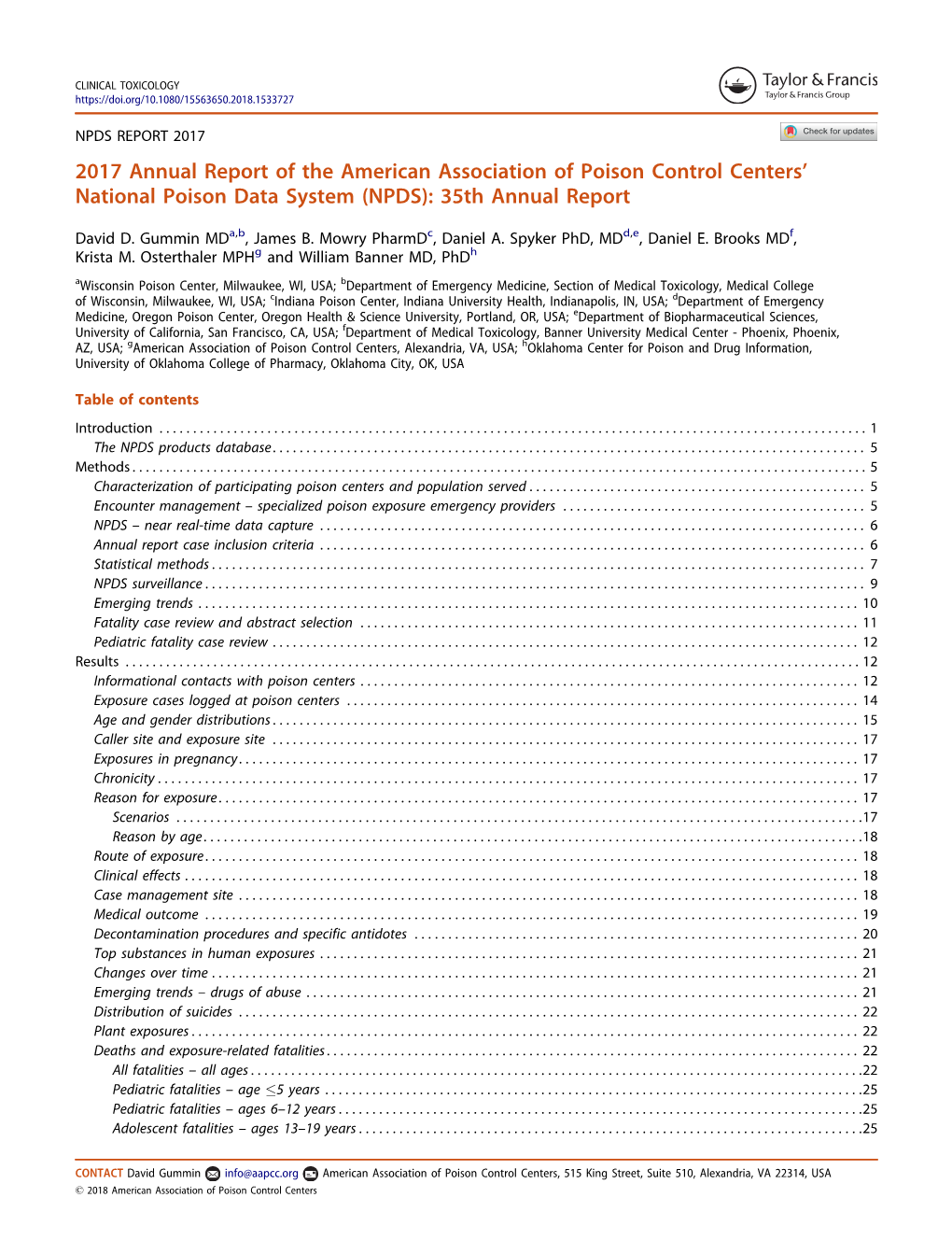 2017 Annual Report of the American Association of Poison Control Centers’ National Poison Data System (NPDS): 35Th Annual Report