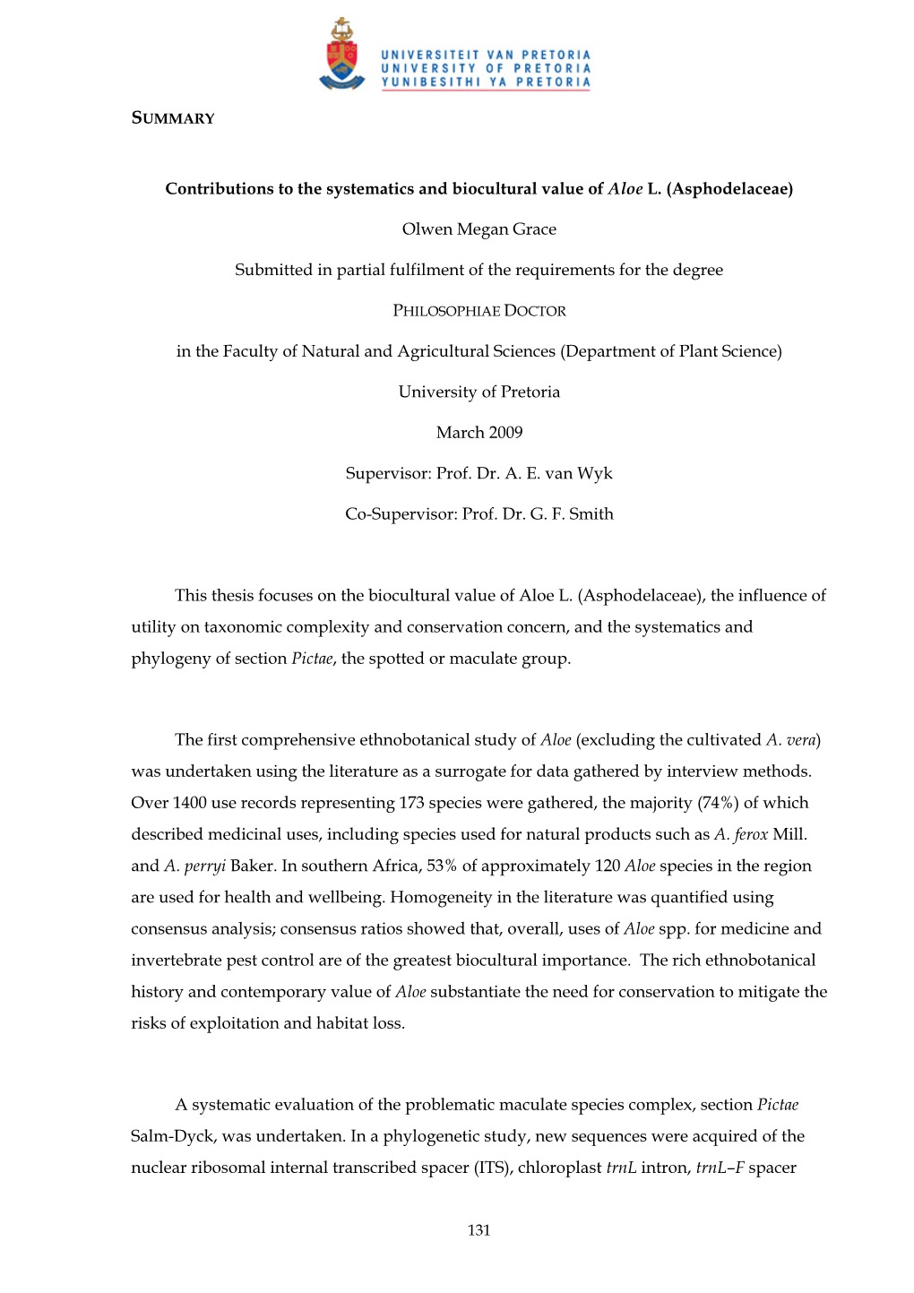 Contributions to the Systematics and Biocultural Value of Aloe L