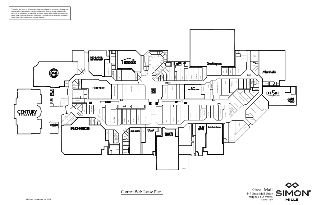 Great Mall Current Web Lease Plan 447 Great Mall Drive Milpitas, CA 95035 Modified: September 28, 2021 CORP # 5250