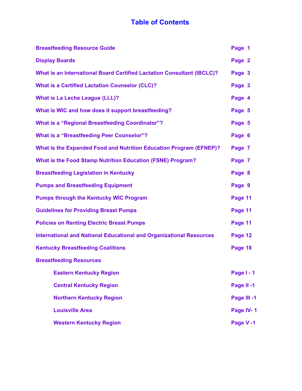 Breastfeeding Resource Guide Page 1