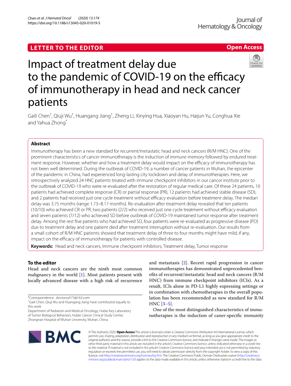 Impact of Treatment Delay Due to the Pandemic of COVID-19 on The