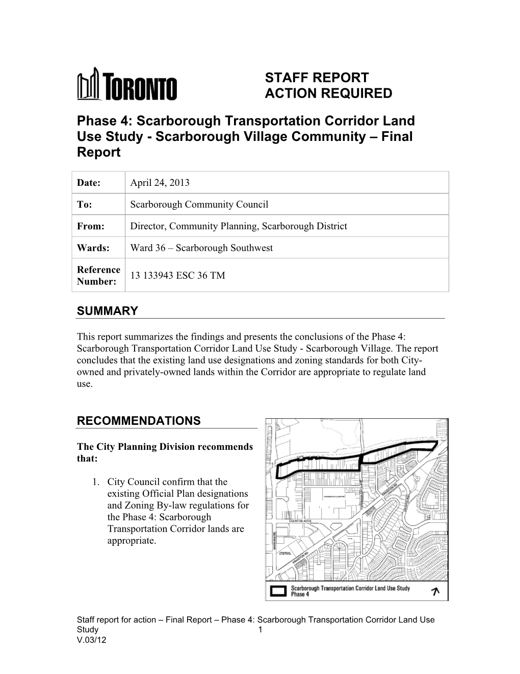 Scarborough Transportation Corridor Land Use Study - Scarborough Village Community – Final Report