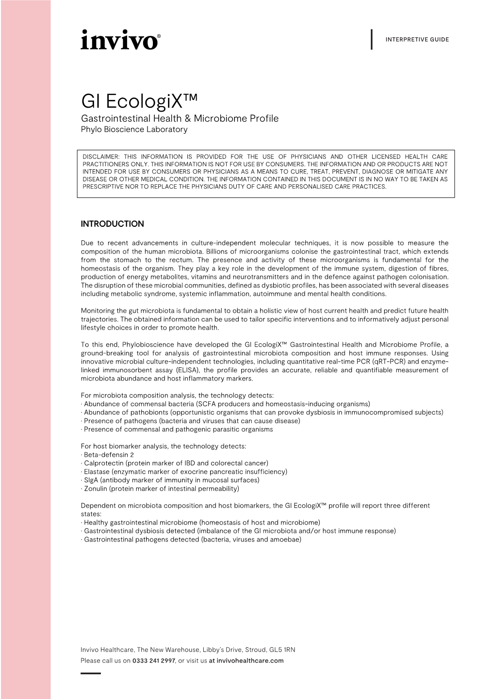 GI Ecologix™ Gastrointestinal Health & Microbiome Profile Phylo Bioscience Laboratory