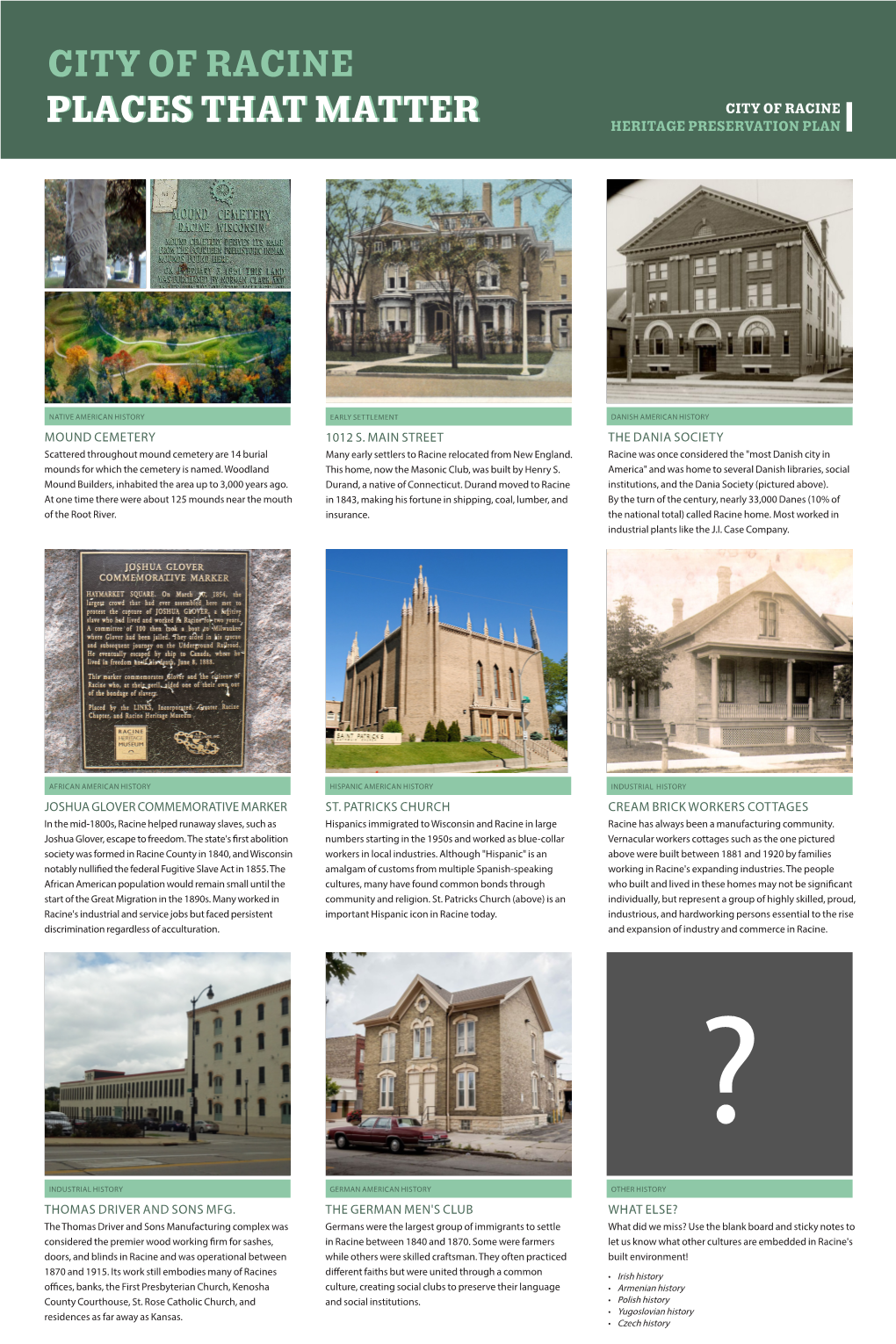 City of Racine City of Racine Placesplaces Thatthat Mattermatter Heritage Preservation Plan |