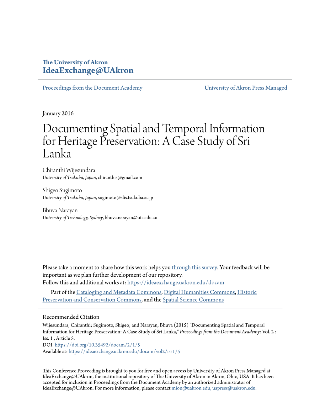 Documenting Spatial and Temporal Information for Heritage Preservation
