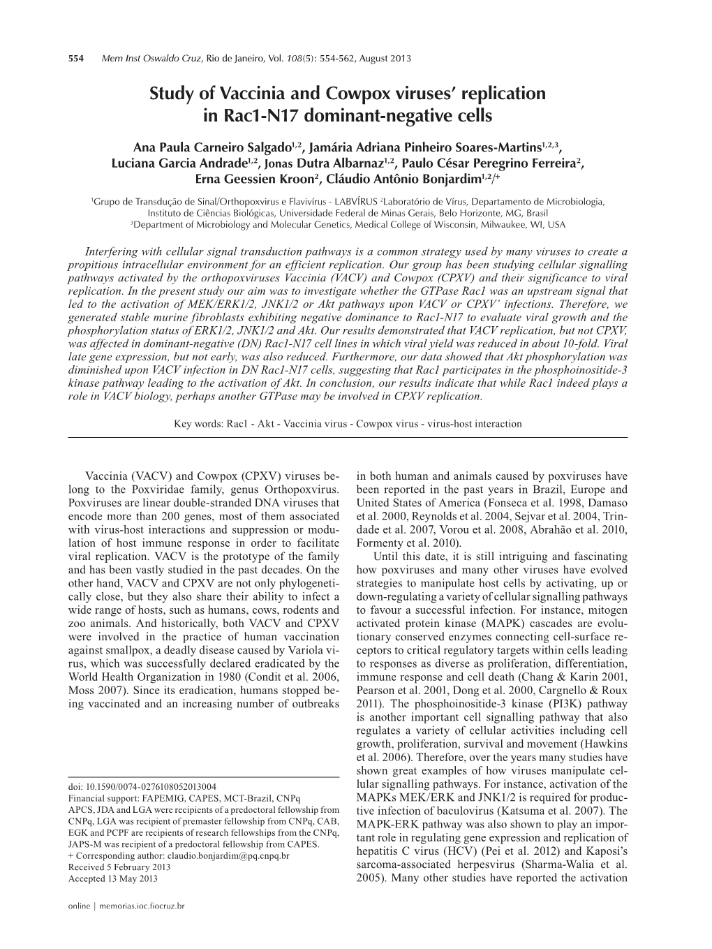 Study of Vaccinia and Cowpox Viruses' Replication in Rac1-N17 Dominant