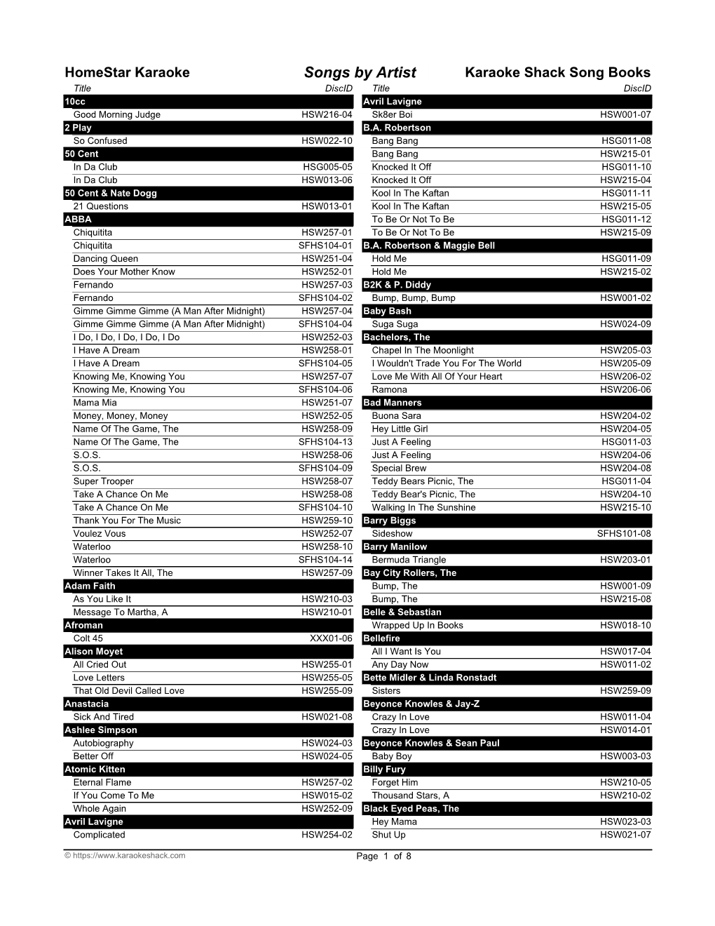 Homestar Karaoke Song Book