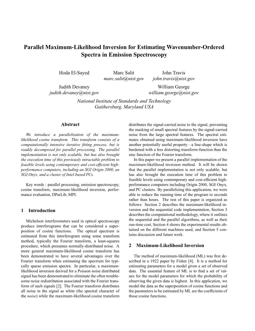 Parallel Maximum-Likelihood Inversion for Estimating Wavenumber-Ordered Spectra in Emission Spectroscopy