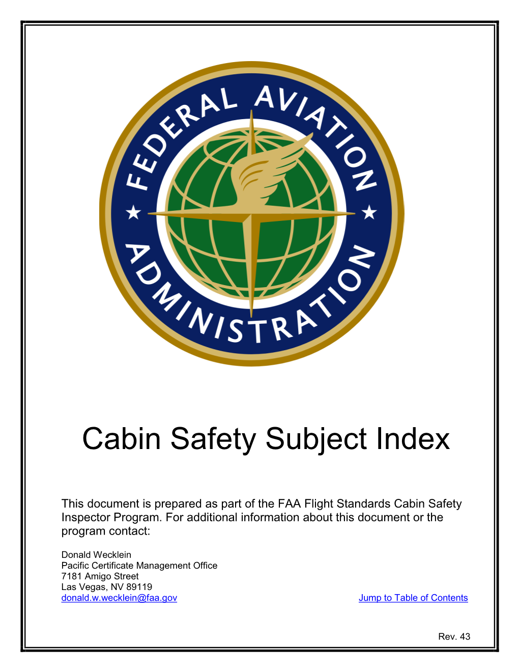 Cabin Safety Subject Index