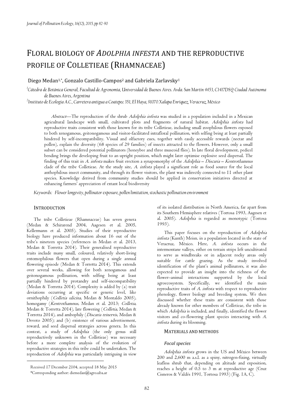 Floral Biology of Adolphia Infesta and the Reproductive Profile of Colletieae (Rhamnaceae)