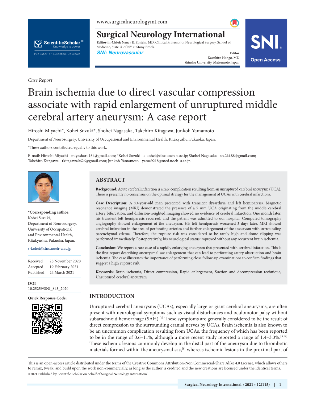 Brain Ischemia Due to Direct Vascular Compression Associate with Rapid