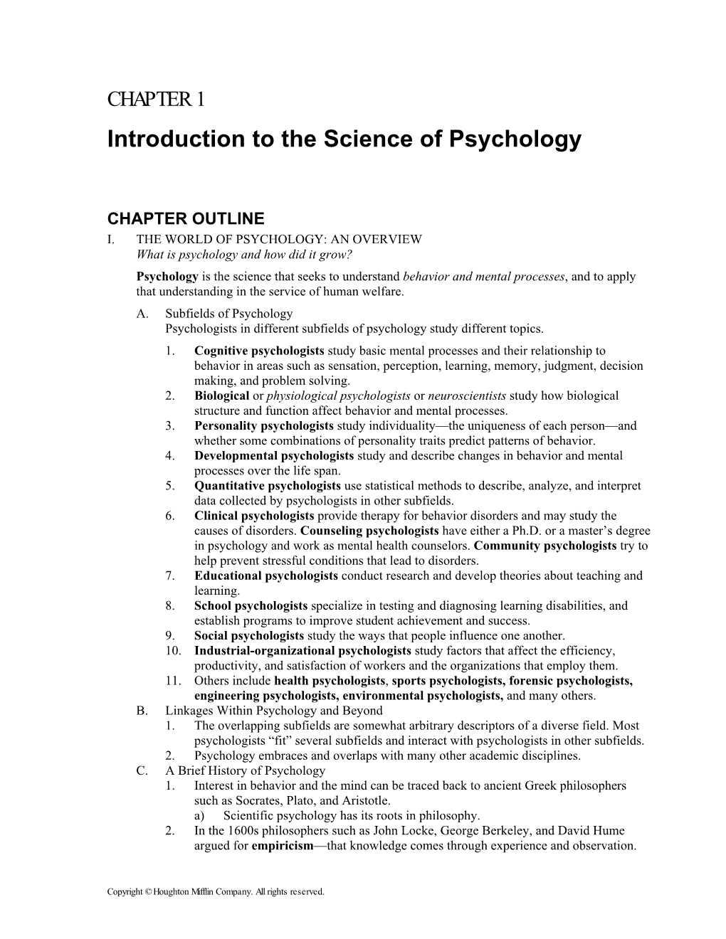 Chapter 1: Introduction to the Science of Psychology