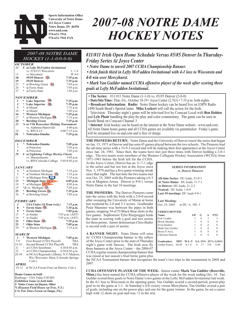 2007-08 Notre Dame Hockey Notes