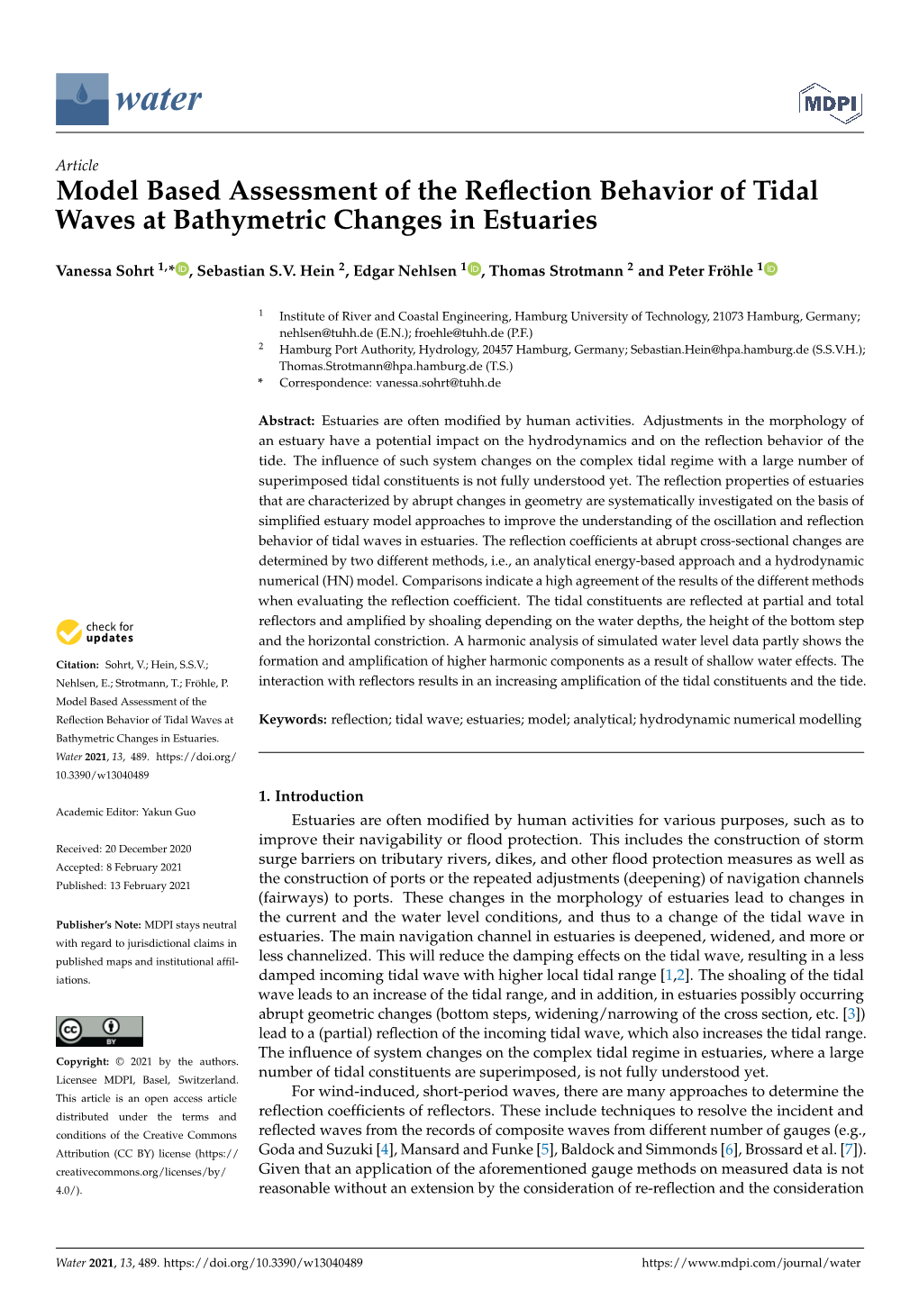 Model Based Assessment of the Reflection Behavior of Tidal Waves