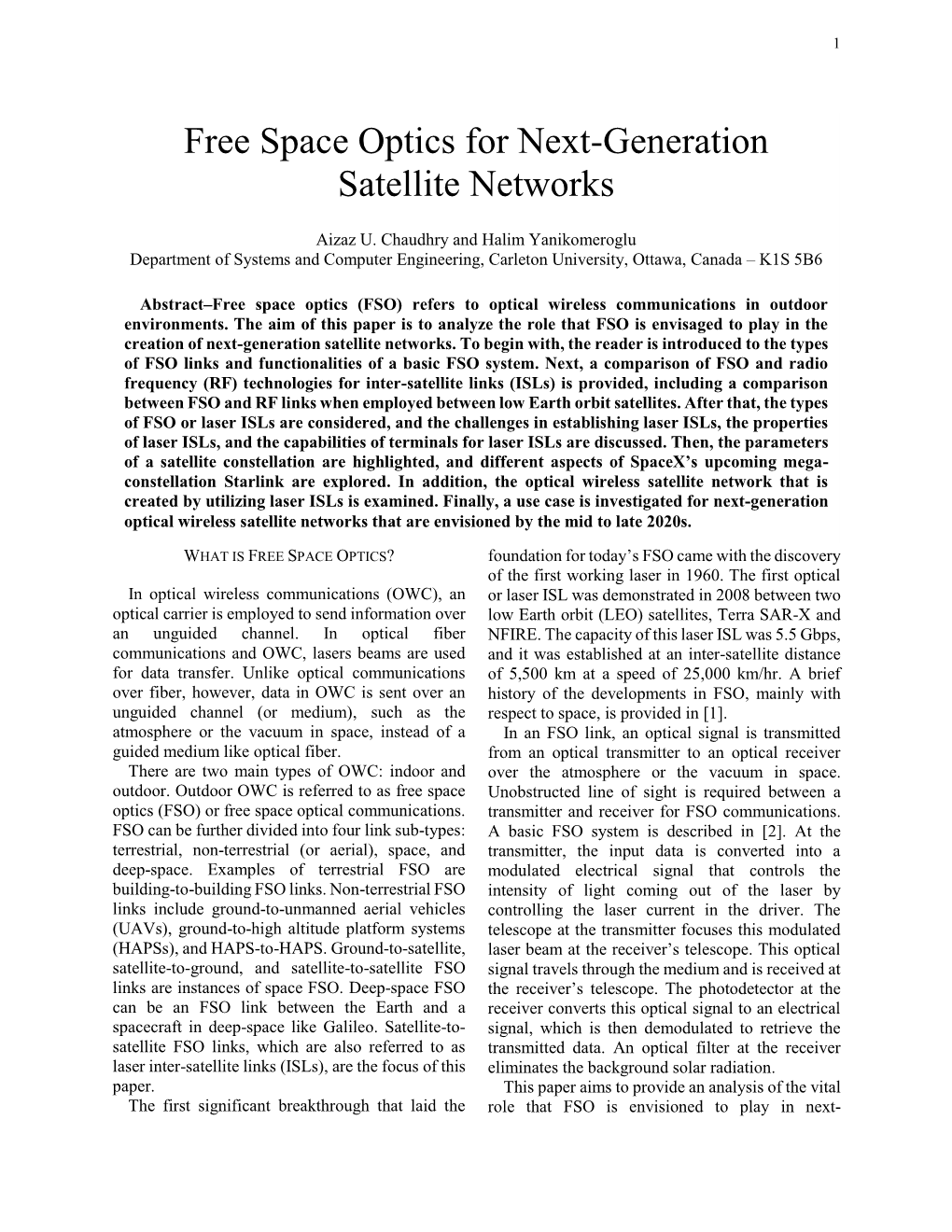 Free Space Optics for Next-Generation Satellite Networks