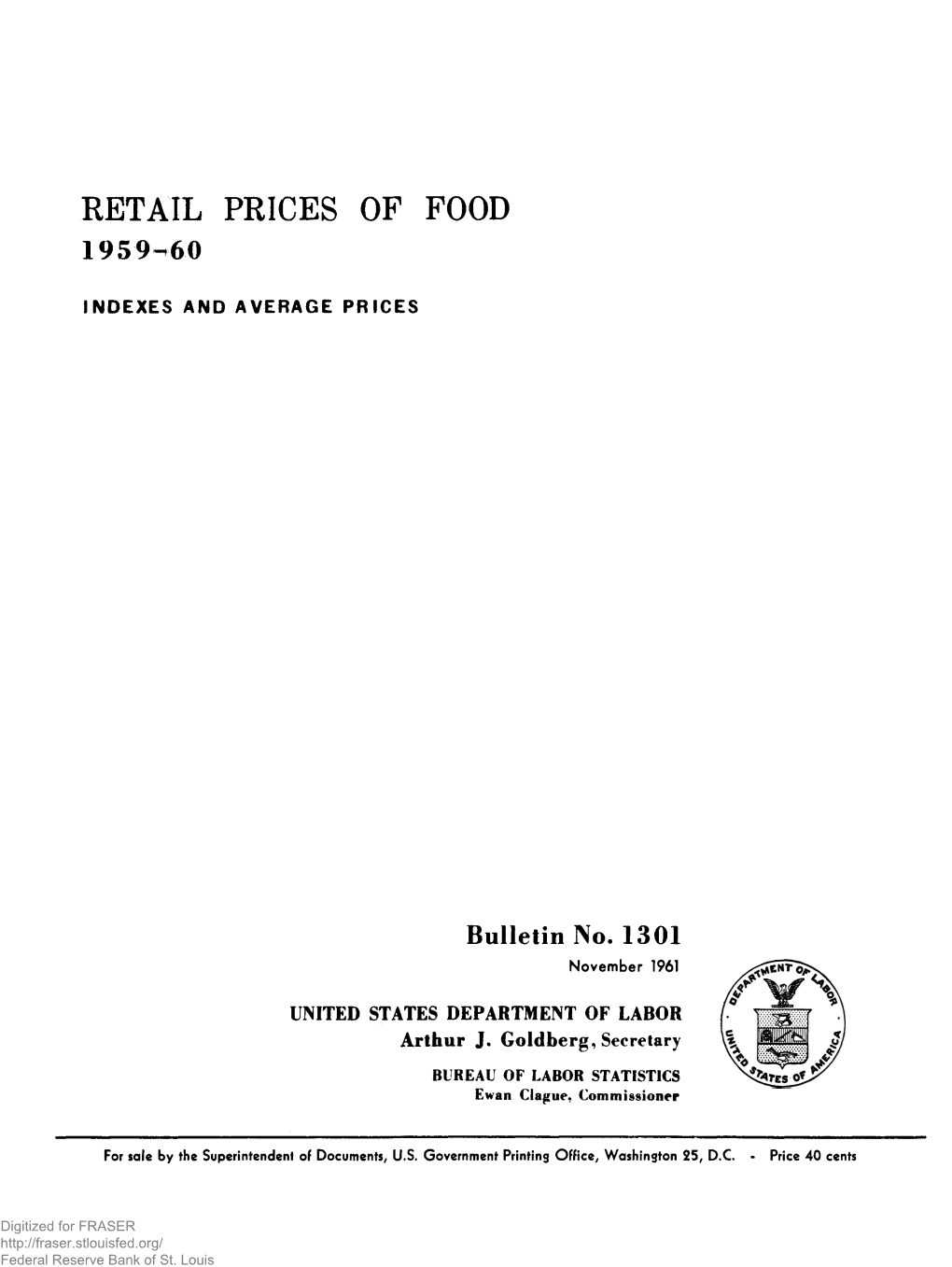 Retail Prices of Food, 1959-60