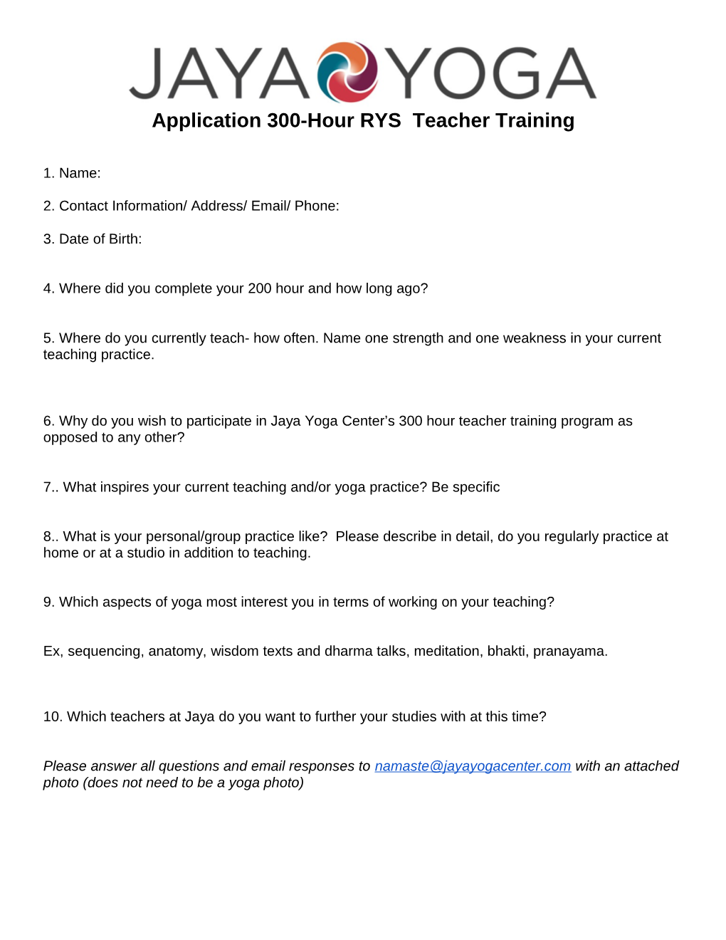 Application 300-Hour RYS Teacher Training