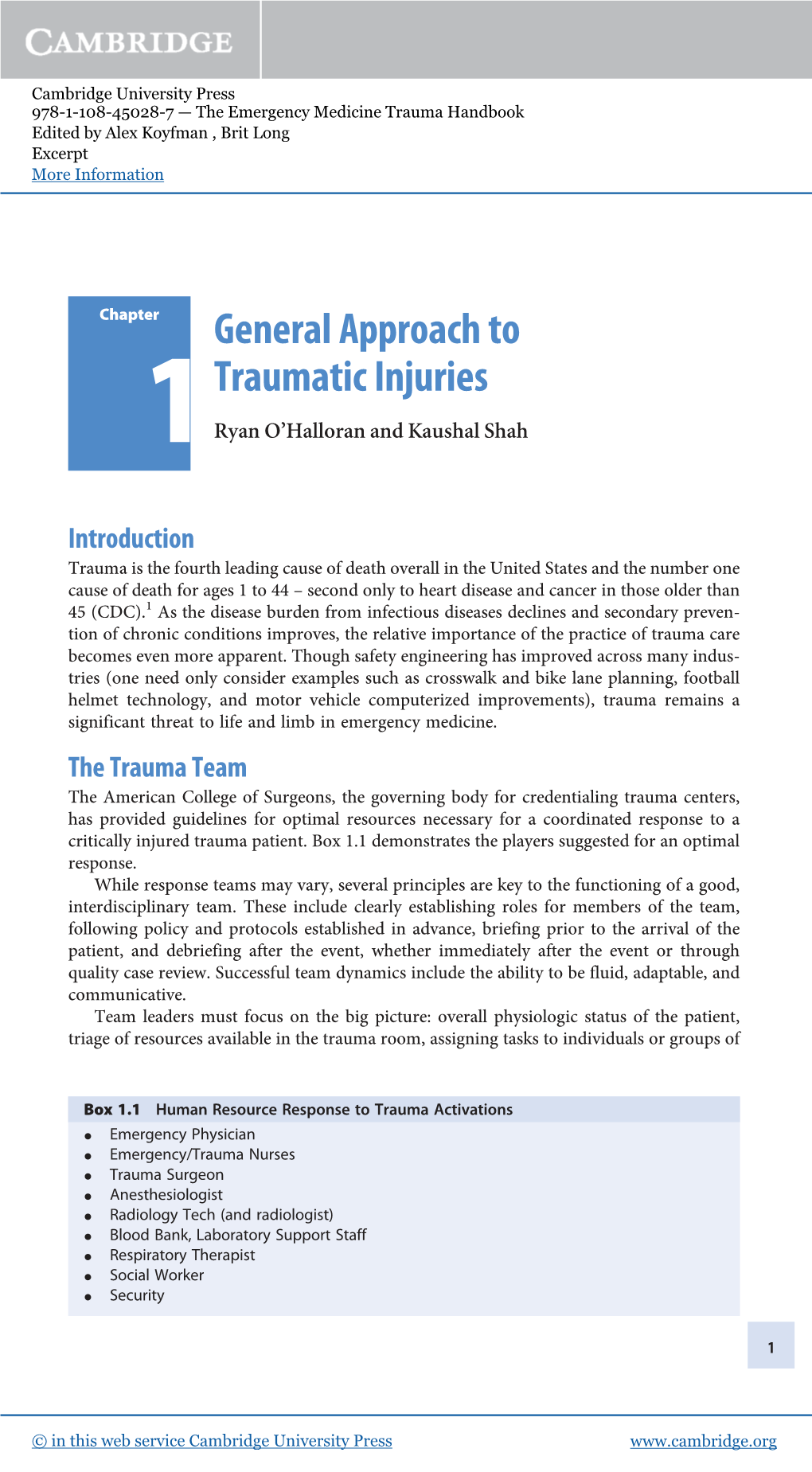 General Approach to Traumatic Injuries