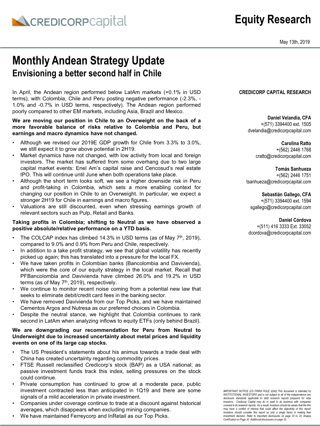 Monthly Andean Strategy Update Envisioning a Better Second Half in Chile