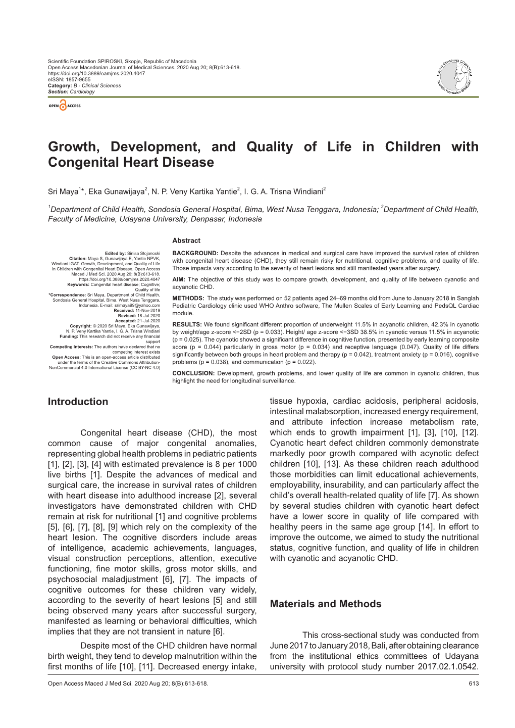 Growth, Development, and Quality of Life in Children with Congenital Heart Disease