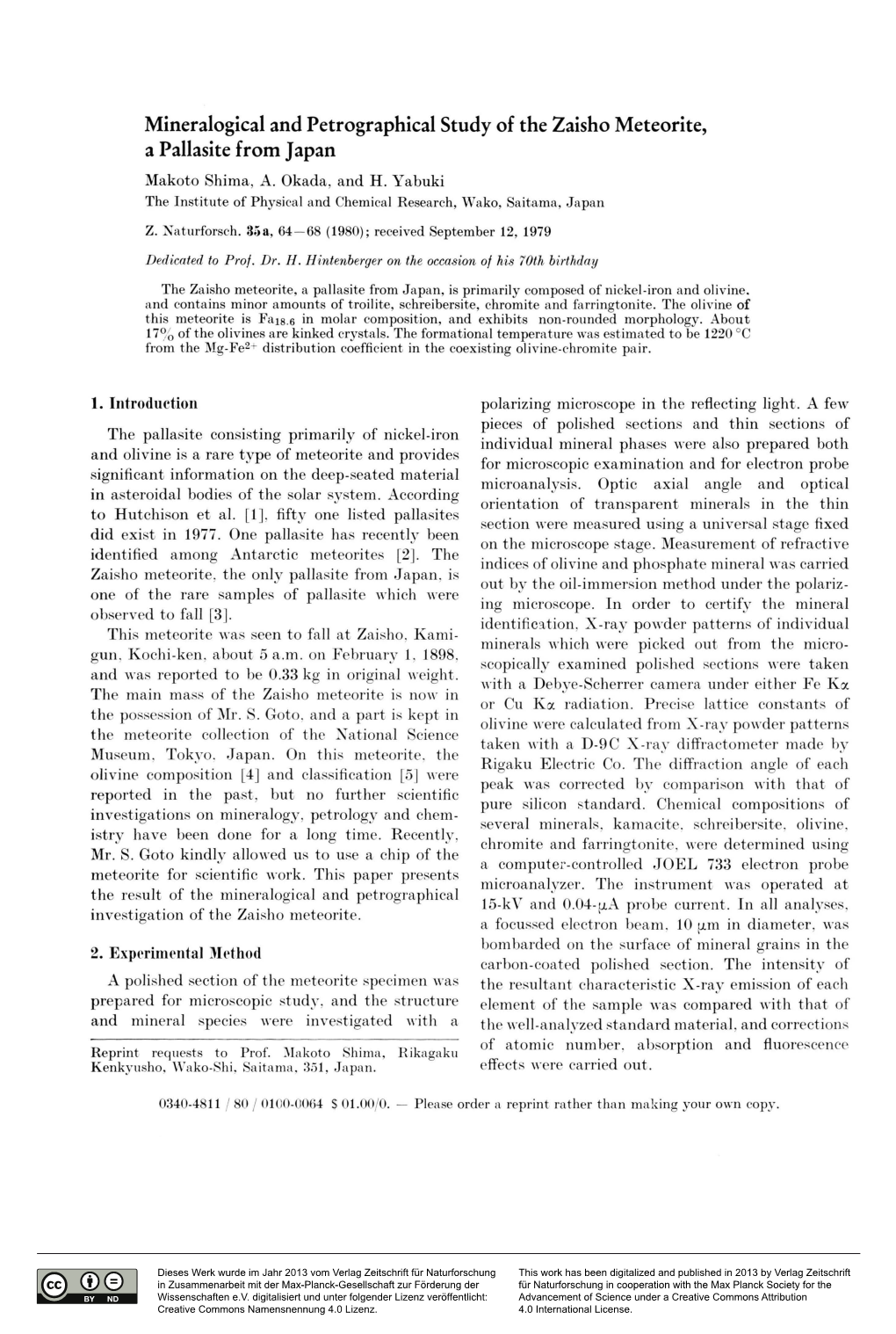 Mineralogical and Petrographical Study of the Zaisho Meteorite, a Pallasite from Japan