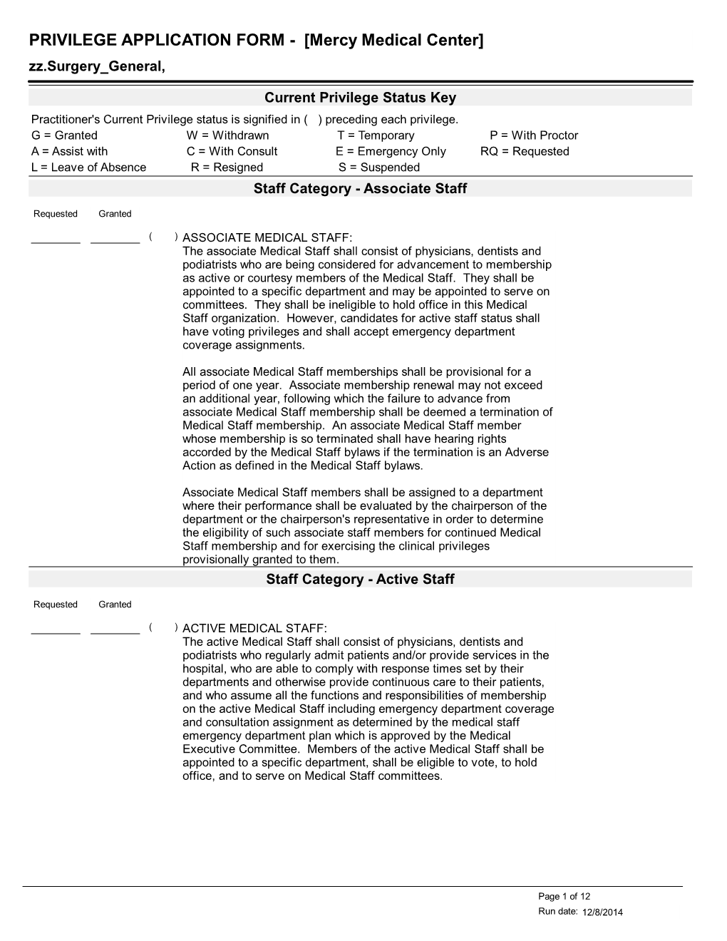 PRIVILEGE APPLICATION FORM - [Mercy Medical Center] Zz.Surgery General