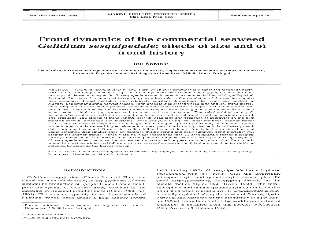 Frond Dynamics of the Commercial Seaweed Gelidium Sesquipedale: Effects of Size and of Frond History