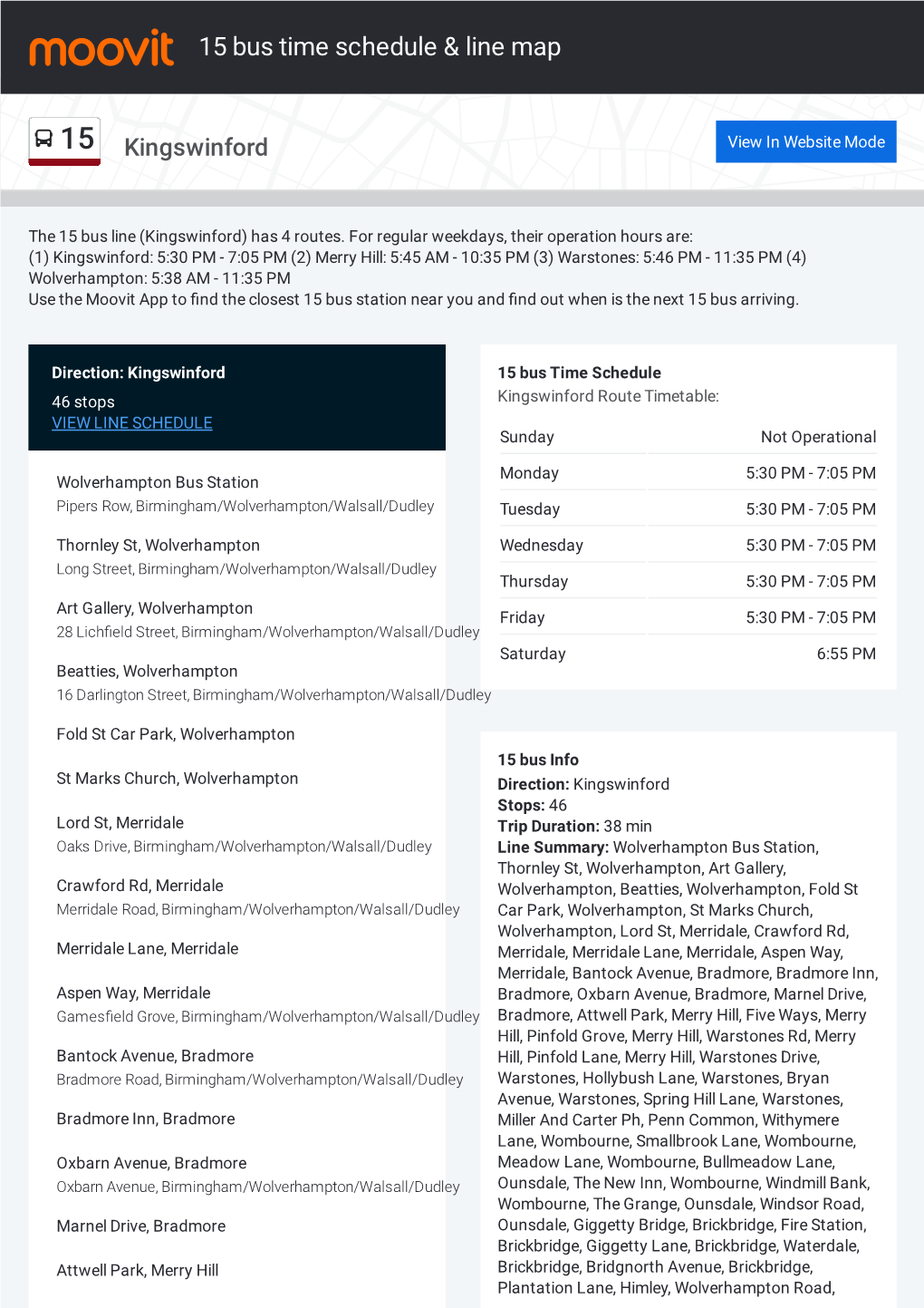 15 Bus Time Schedule & Line Route