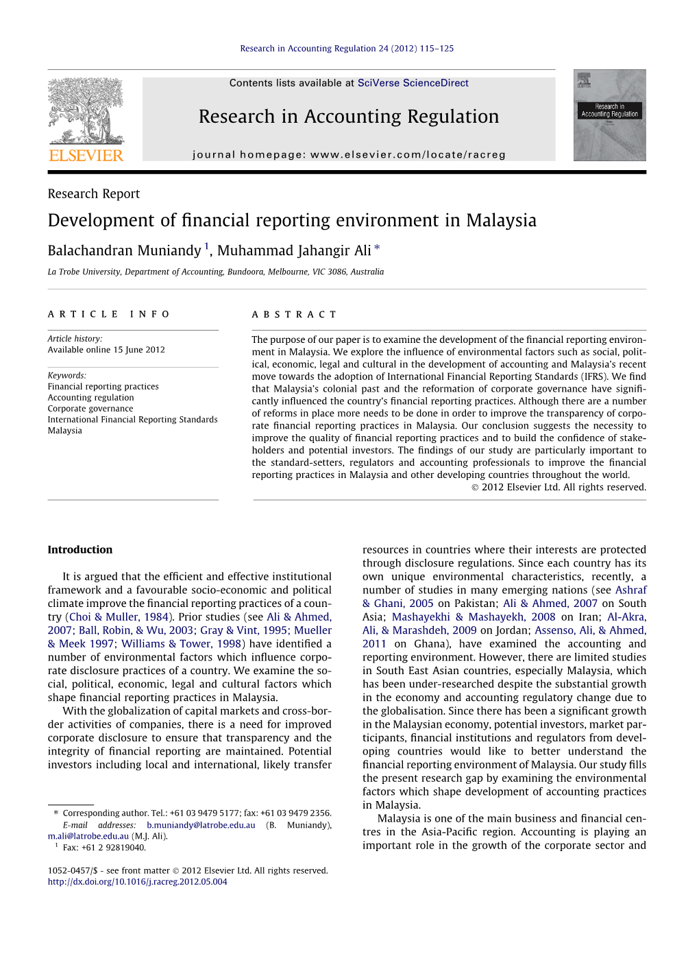 Development of Financial Reporting Environment in Malaysia