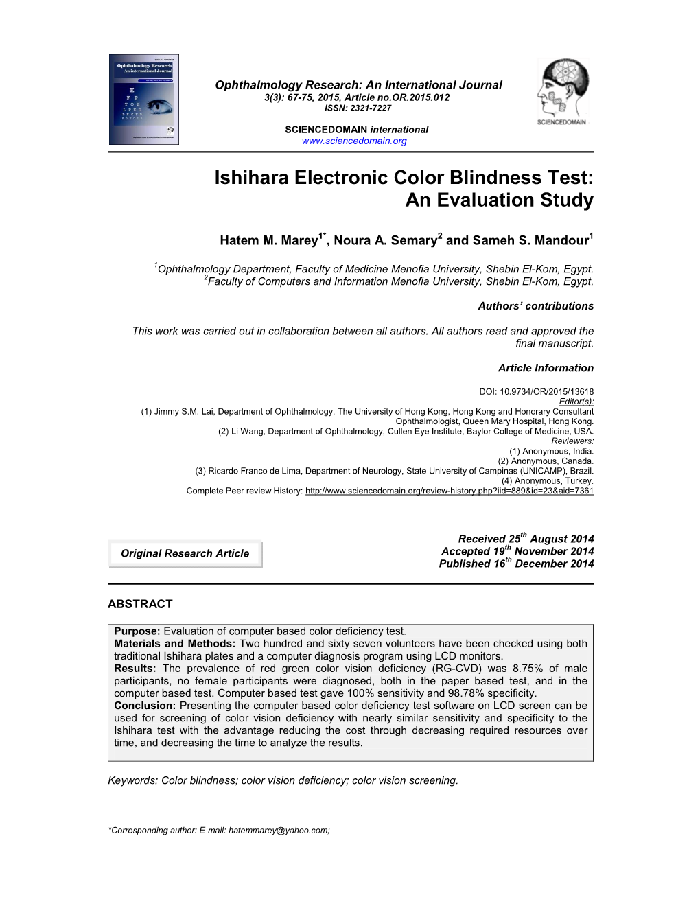 Ishihara Electronic Color Blindness Test: an Evaluation Study