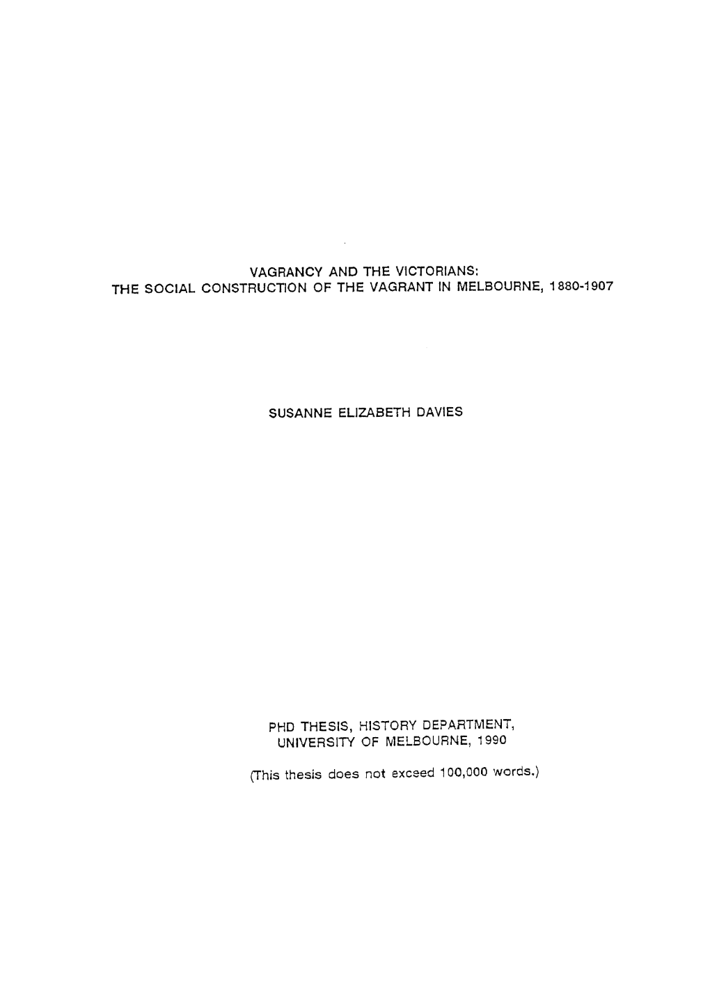 Vagrancy and the Victorians : the Social Construction of the Vagrant In