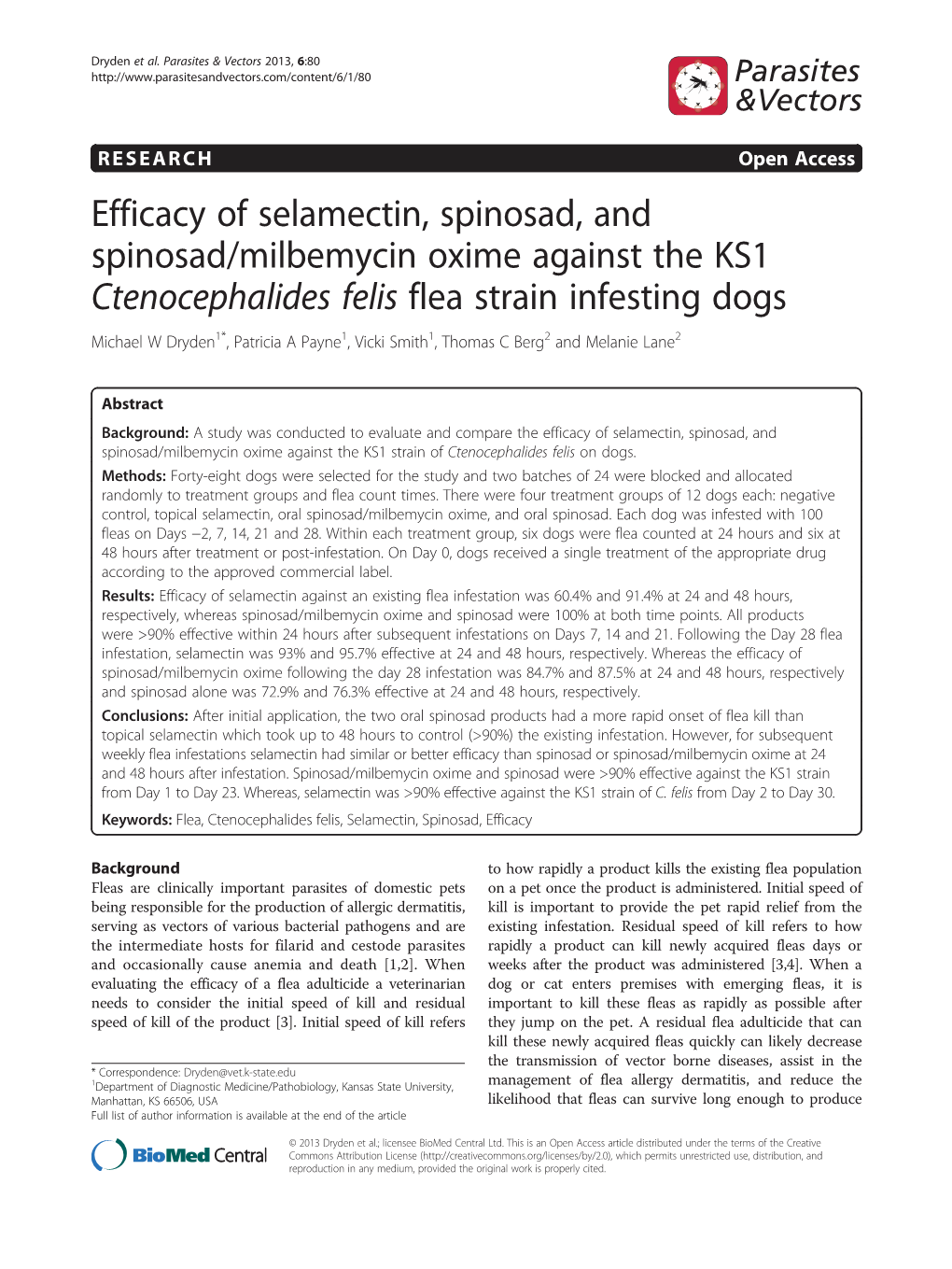 Efficacy of Selamectin, Spinosad, and Spinosad/Milbemycin Oxime Against