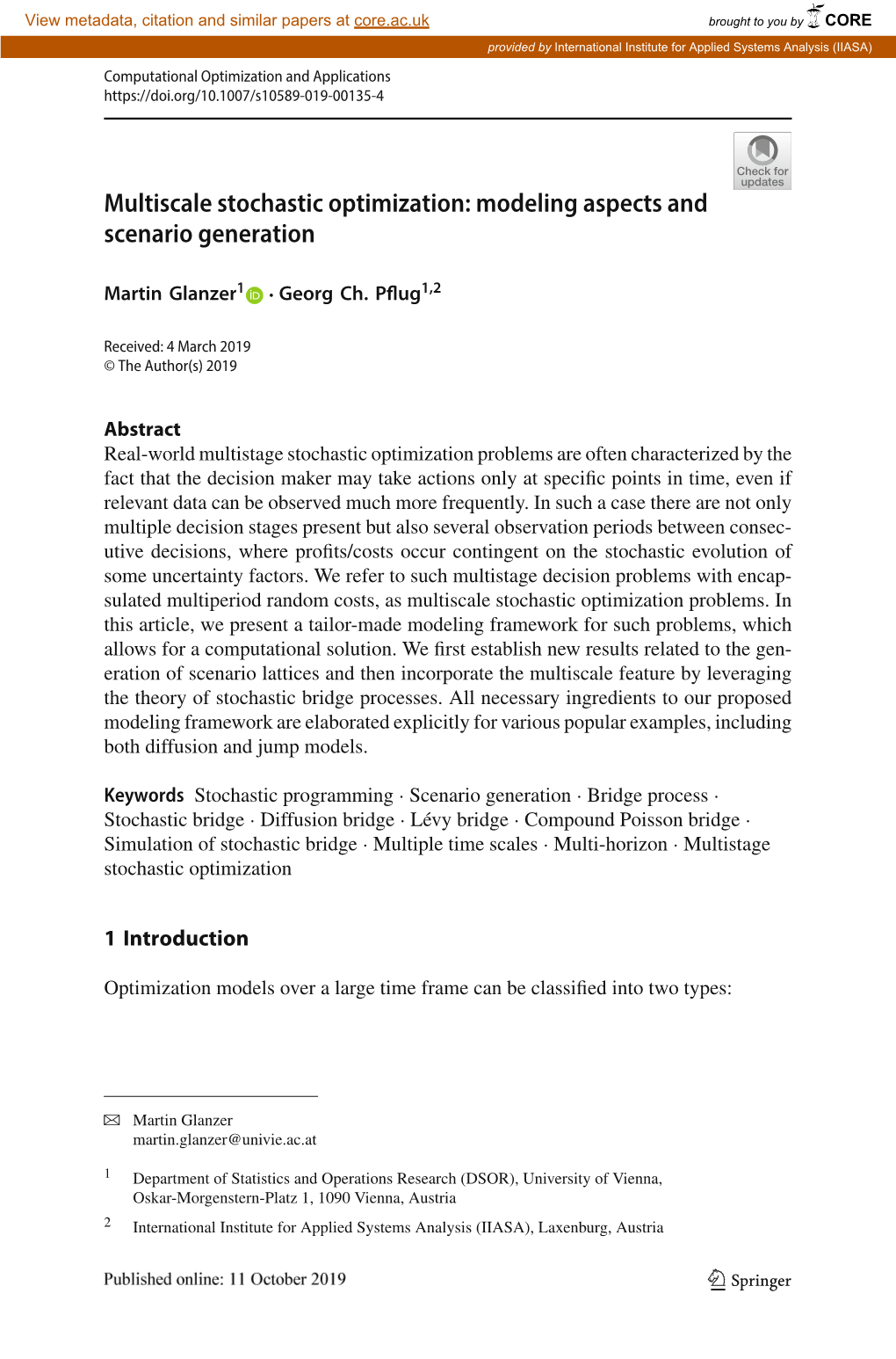 Multiscale Stochastic Optimization: Modeling Aspects and Scenario Generation