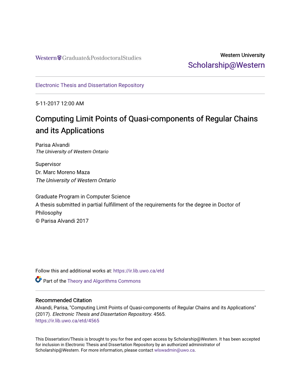 Computing Limit Points of Quasi-Components of Regular Chains and Its Applications