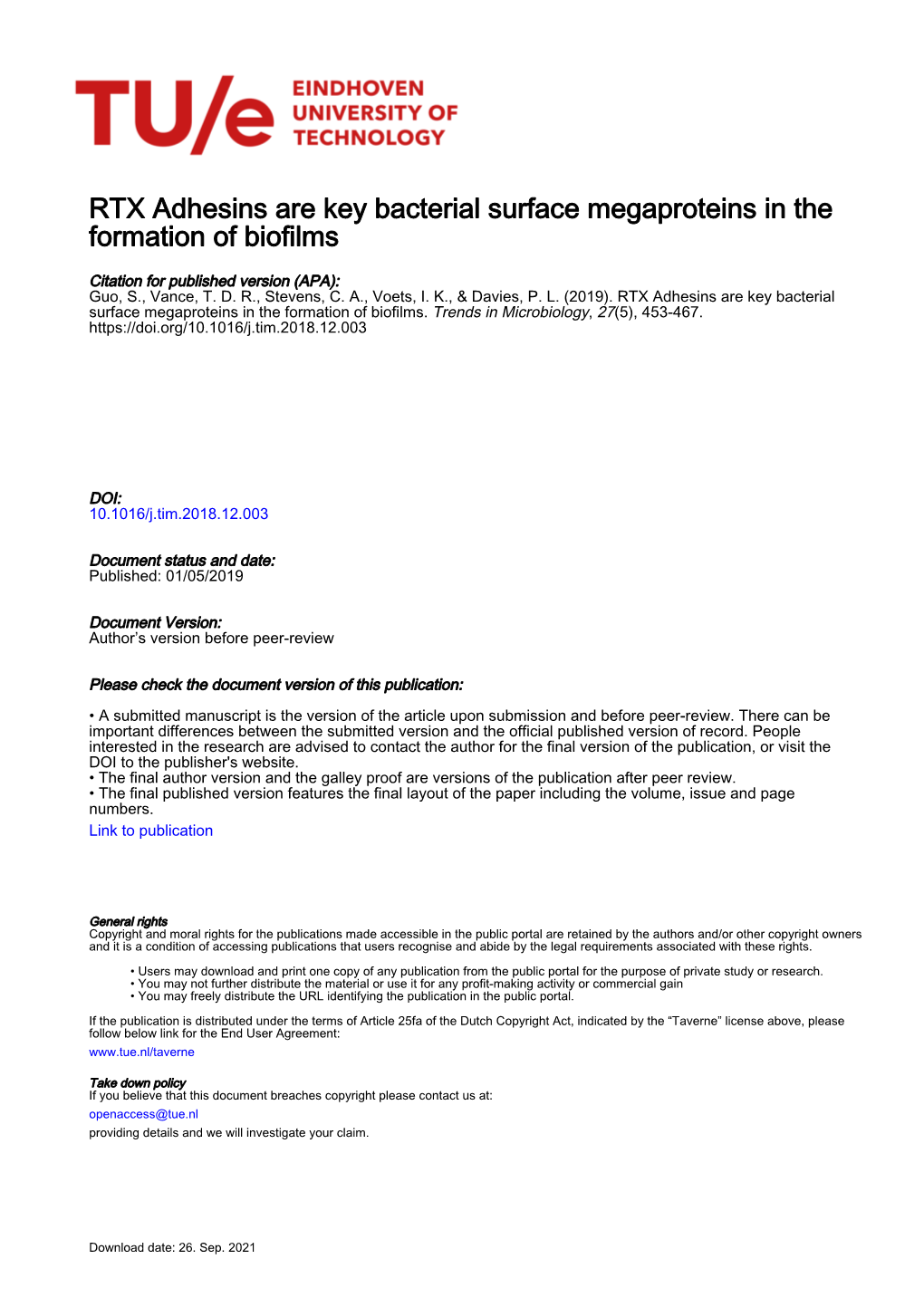 RTX Adhesins Are Key Bacterial Surface Megaproteins in the Formation of Biofilms