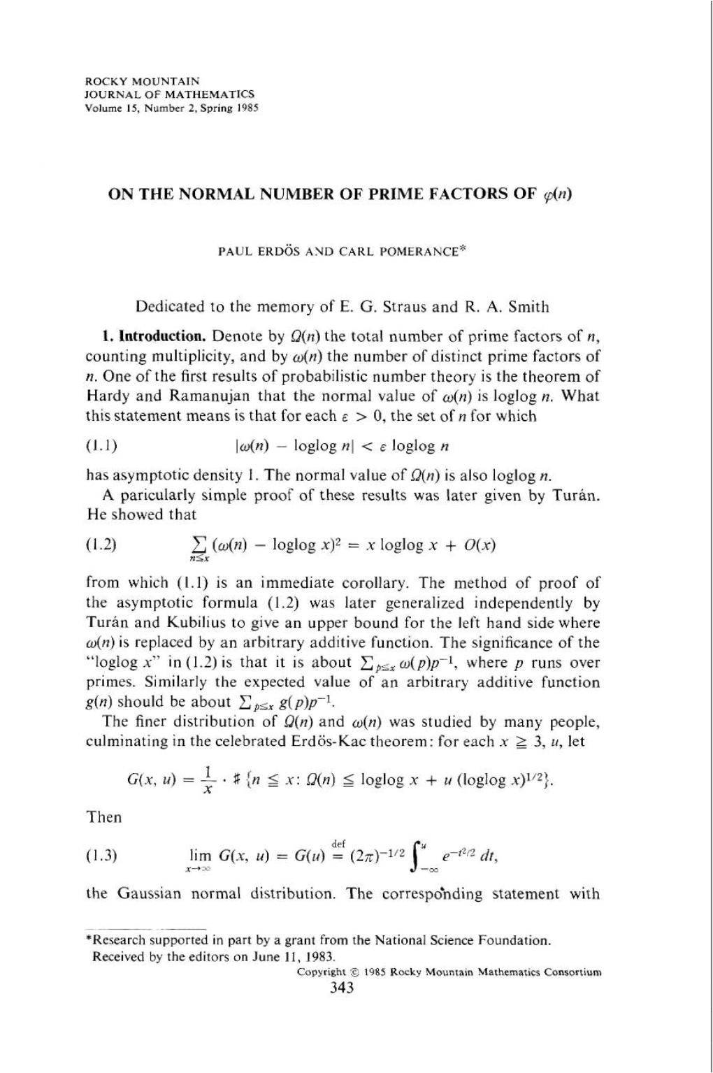 ON the NORMAL NUMBER of PRIME FACTORS of P(N) PAUL