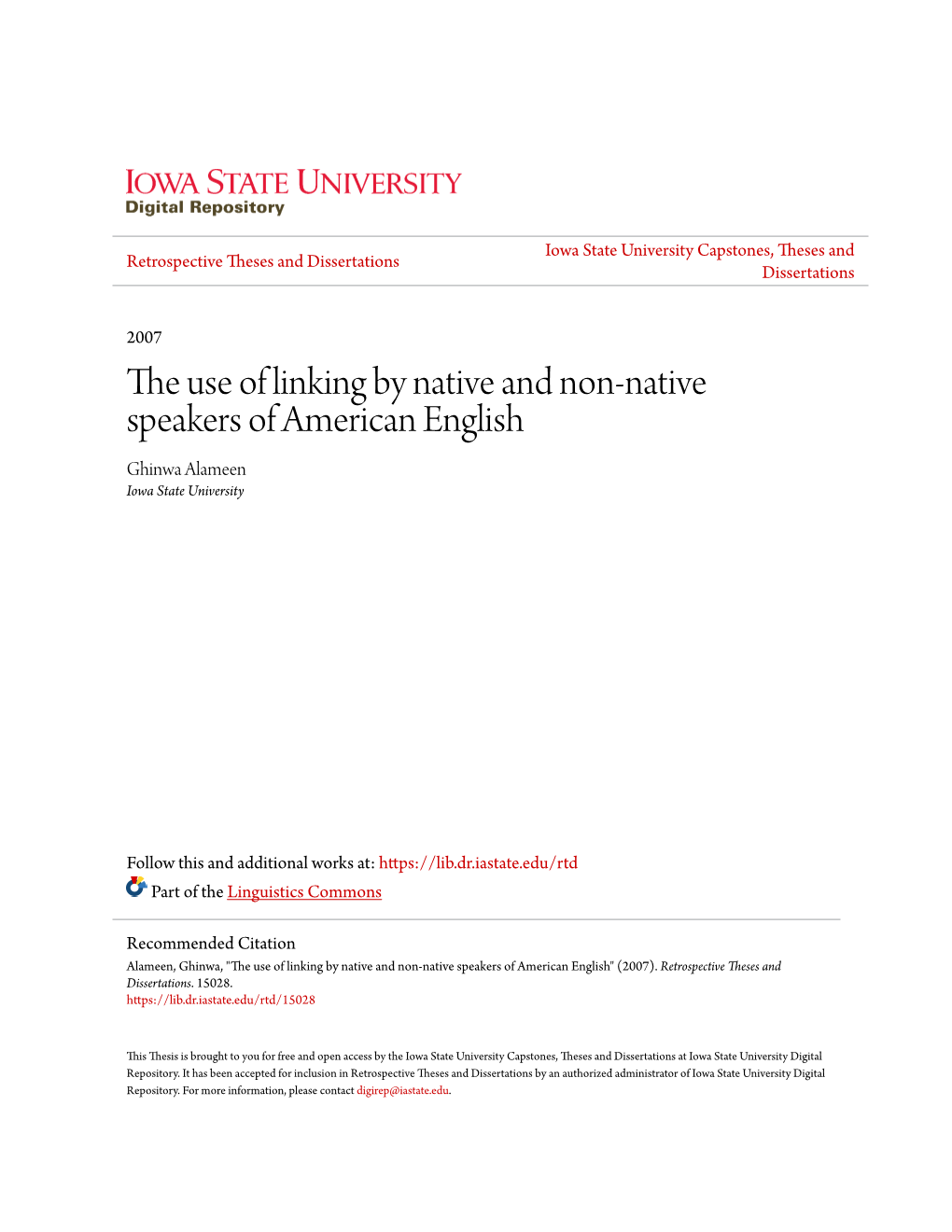 The Use of Linking by Native and Non-Native Speakers of American English" (2007)